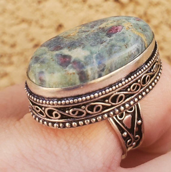 New Ruby in Fuchsite 925 Silver Ring. - Picture 1 of 16